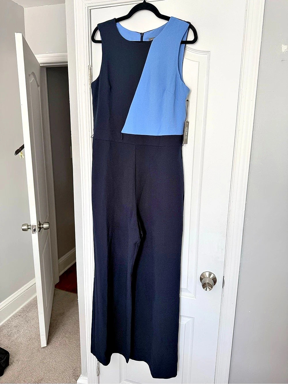 Vince Camuto Color Block Wide Leg Jumpsuit in Navy & Blue Size 14 NWT